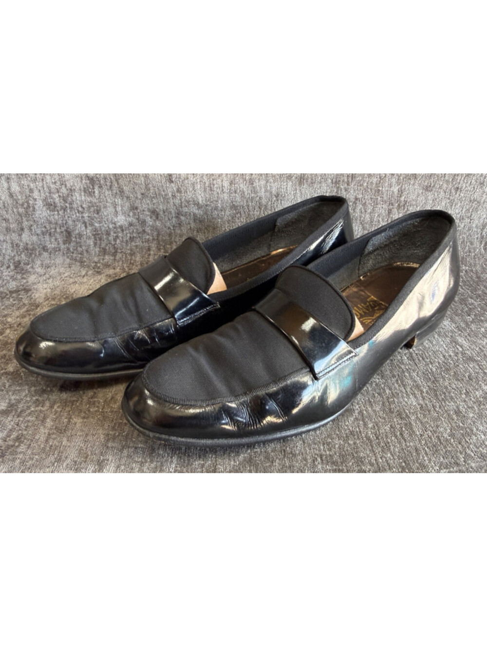 Salvatore Ferragamo Black Patent Canvas Loafers Mens Size 11